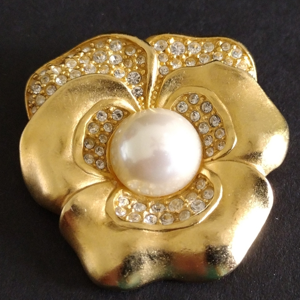 Swarovski Pave Crystal Pansy Gold-Tone Brooch